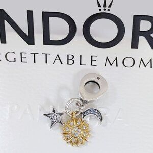 Pandora Two-Tone Celestial Triple Dangle Charm Gold-Plated with box